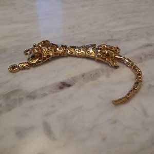 Vintage Articulated Over The Shoulder Leopard Brooch Gold Tone With Amber Stones